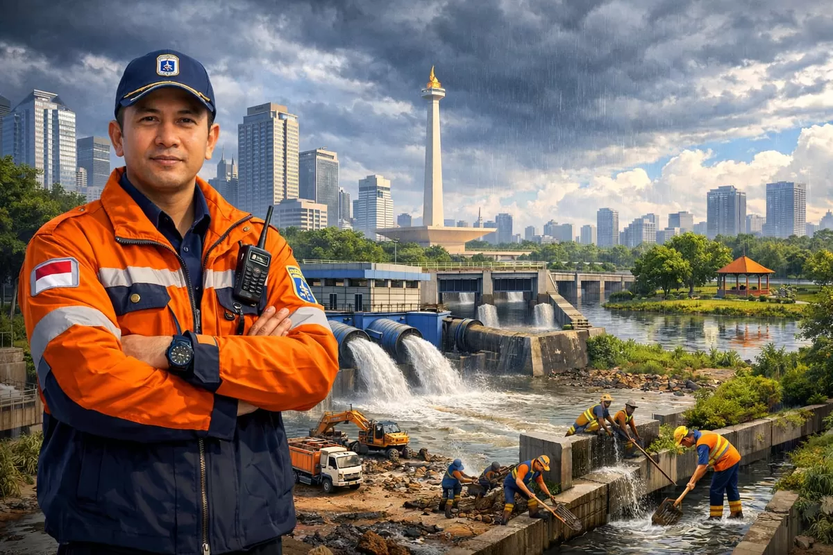 Ilustrasi Adrian Mara Maulana, Nakhoda Pengendalian Banjir Jakarta Pusat (Ai)