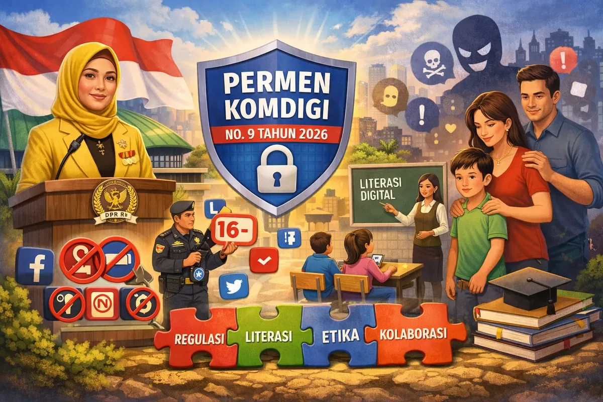 Ilustrasi Komisi X DPR RI Dukung Penuh Permen Komdigi Nomor 9 Tahun 2026 sebagai Benteng Baru untuk melindungi anak (Ai)