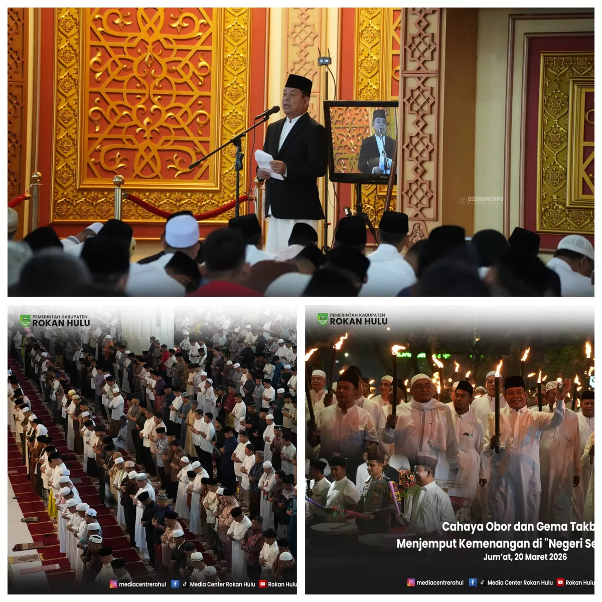 Foto Wabup Syafaruddin Poti Bersama Masyarakat ditengah Cahaya Obor Dengan Gema Takbir Dan Shalat Hari Raya Idul Fitri 1447 Hijriah Menjemput Kemenangan di  (Diskominfo Rohul )