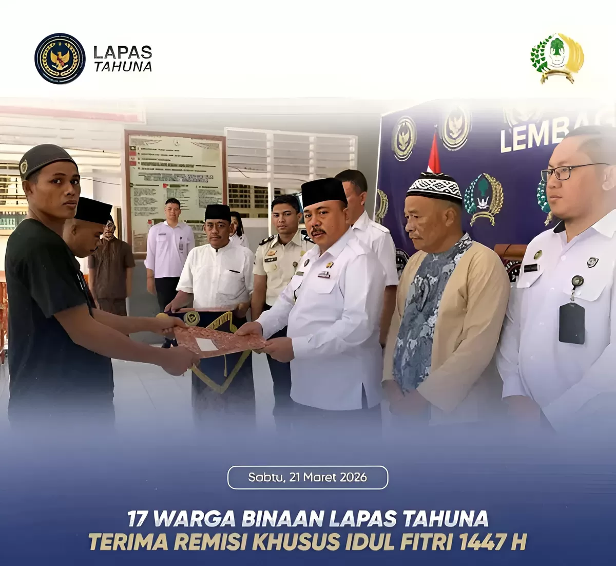 Kalapas Tahuna dan Jajaran Bersama Warga Binaan Penerima Remisi 