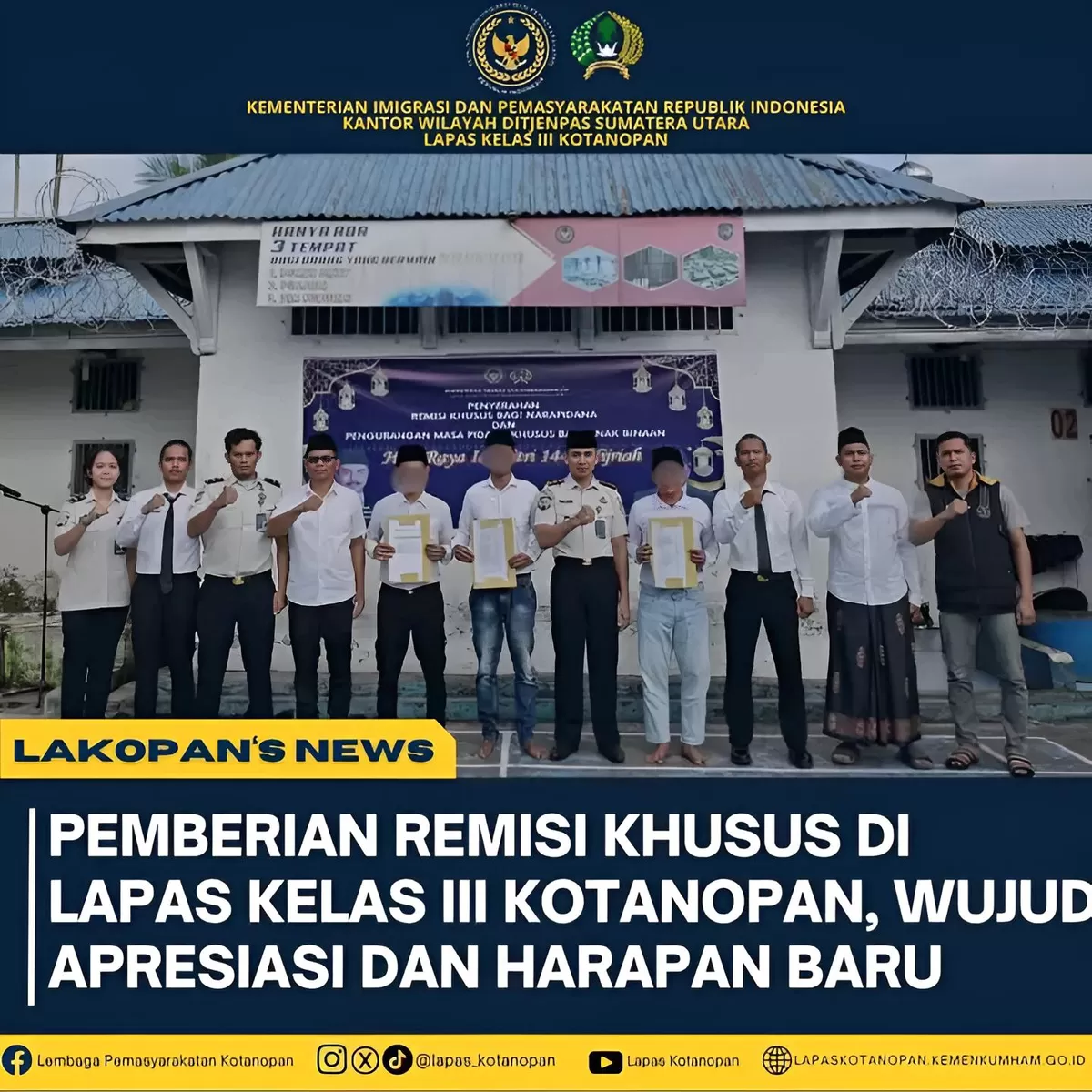 Kalapas Kotanopan dan Jajaran Bersama Warga Binaan Penerima Remisi Khusus 