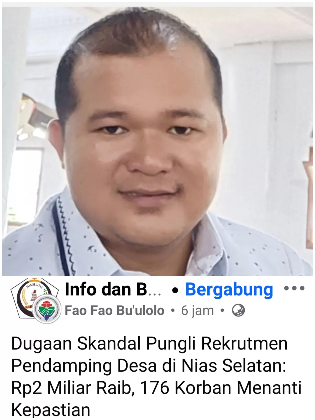 Ketua DPD PAN Kabupaten Nias Selatan Sifaoita Bulolo,ST Menyampaikan klarifikasi dugaan Tudingan Skandal Pungli Rekrutmen Pendamping Desa di Nias Selatan yang telah di posting dan di bagikan Di medsos