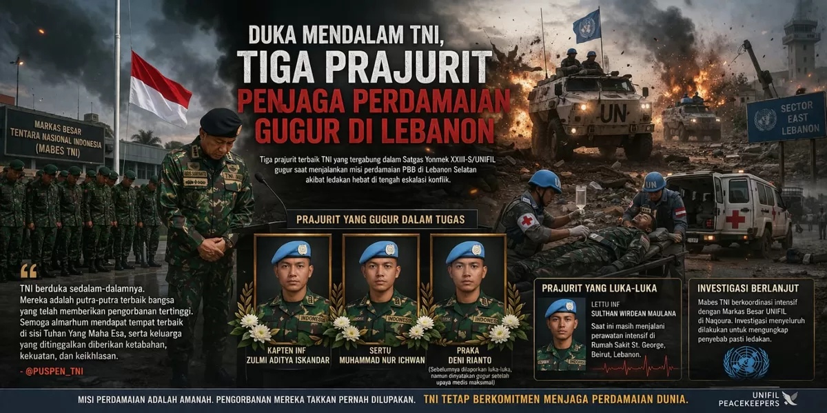 Ilustrasi Duka Mendalam TNI, Tiga Prajurit Penjaga Perdamaian Gugur di Lebanon (Ai)