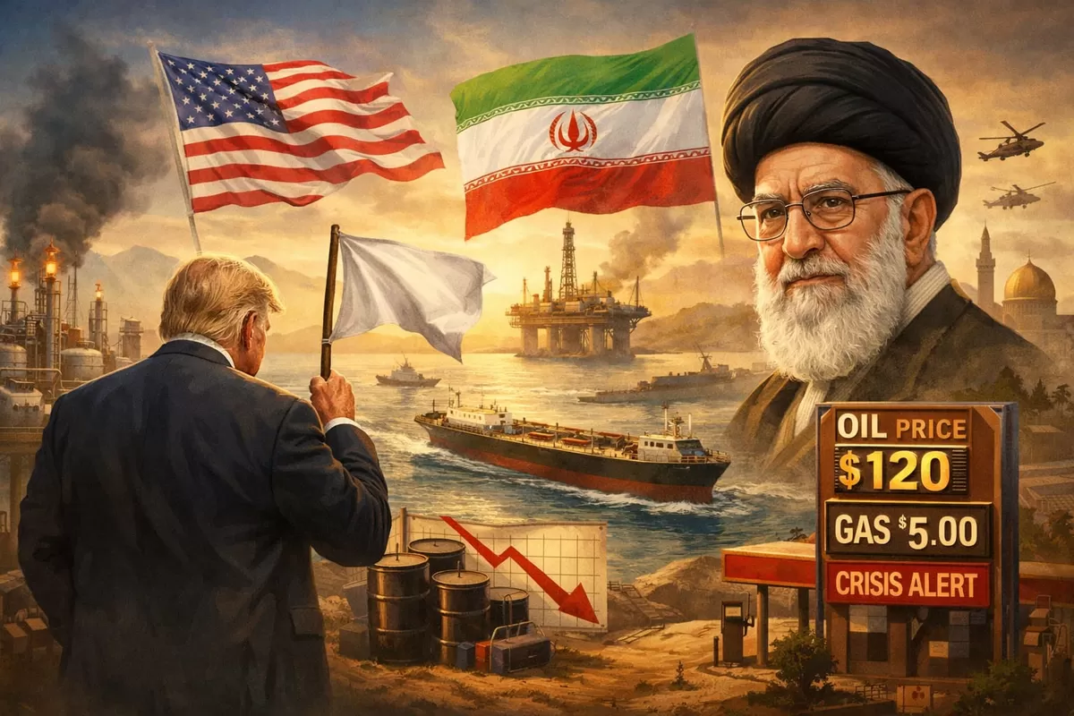 Ilustrasi Presiden Amerika Serikat Donald Trump menyerah terhadap Iran  (Ai)