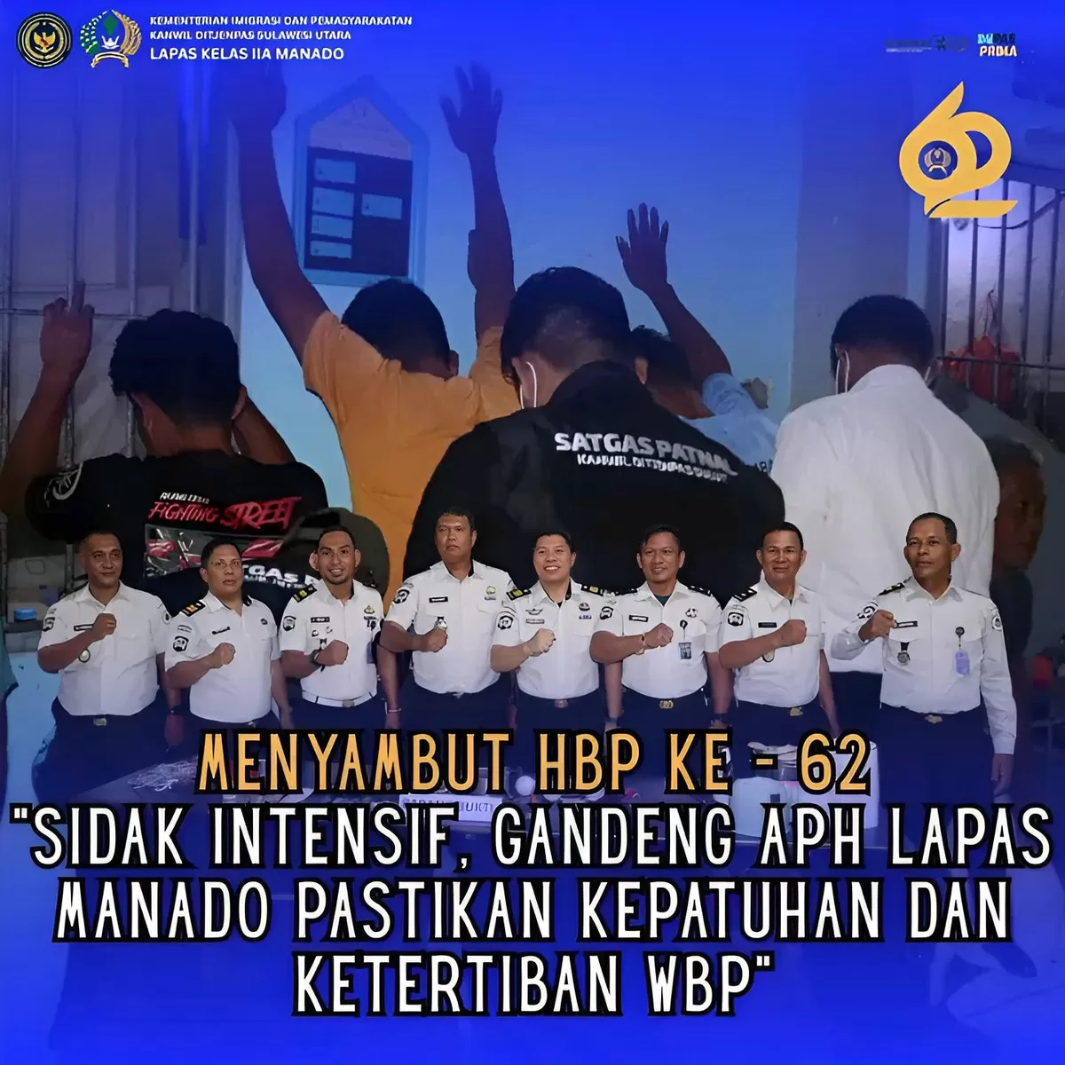 Petugas Lapas Manado Bersama APH Saat Sidak Kamar Hunian Warga Binaan