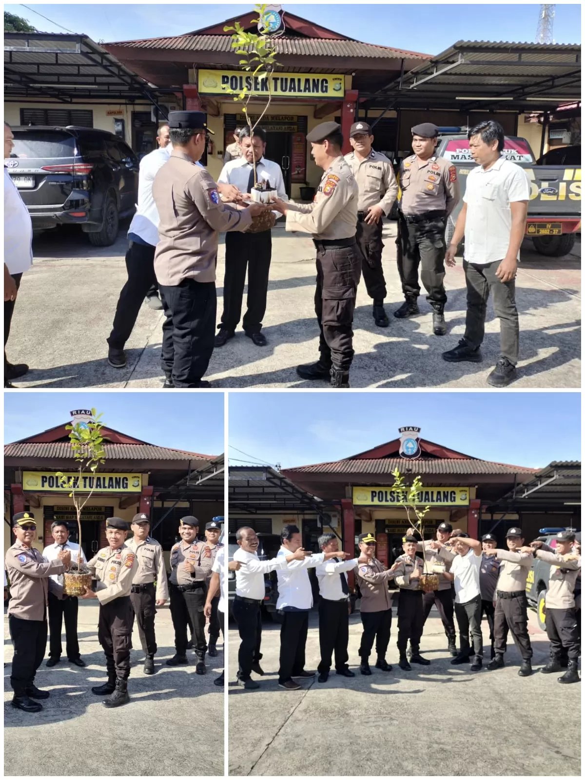 Dalam semangat Green Policing, Kapolsek Tualang Kompol Teguh Wiyono, S.H., M.H memberikan kejutan istimewa kepada personelnya yang berulang tahun dengan menghadiahkan bibit pohon kepada Aiptu Afrizon,