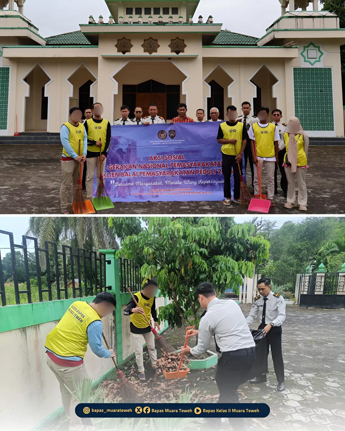 Kabapas Muara Teweh dan Pegawai serta Klien Saat Giat Bersih-Bersih Fasilitas Umum dan Sosial