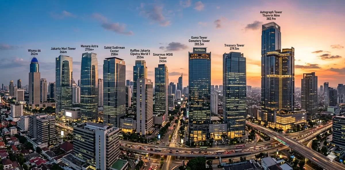 Ilustrasi Sembilan Gedung Tertinggi di Jakarta (Ai)