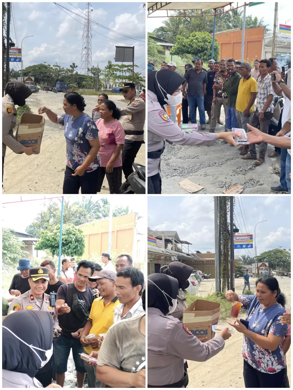 Aksi Penyetopan Jalan Jilid II di Minas Berlangsung Tertib, Kapolsek Minas Turun Langsung Amankan dan Bagikan Kue kepada Massa