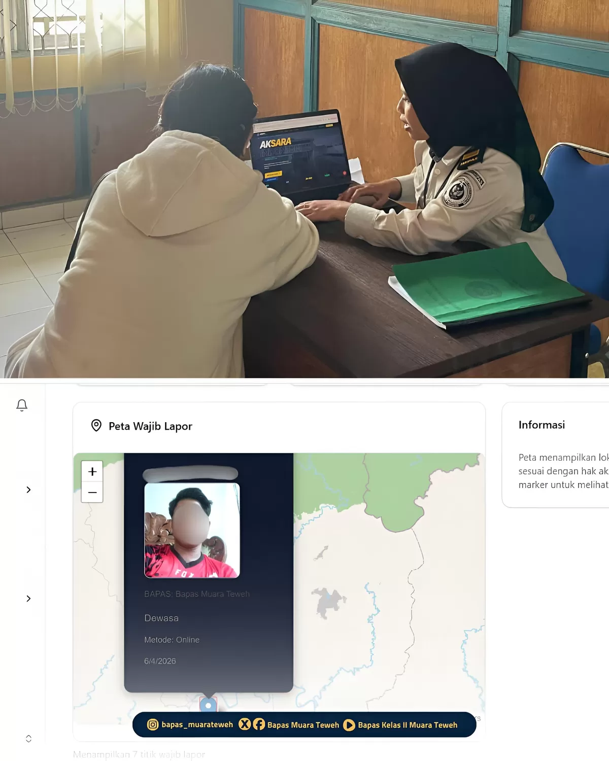 Petugas Bapas Muara Teweh Saat Kegiatan Wajib Lapor Klien dengan Aplikasi AKSARA