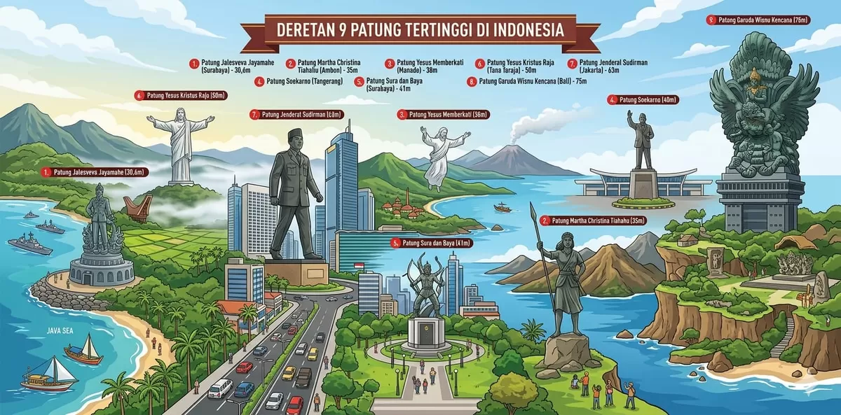 Ilustrasi 9 Patung Tertinggi di Indonesia, Simbol Sejarah dan Identitas Bangsa (Ai)