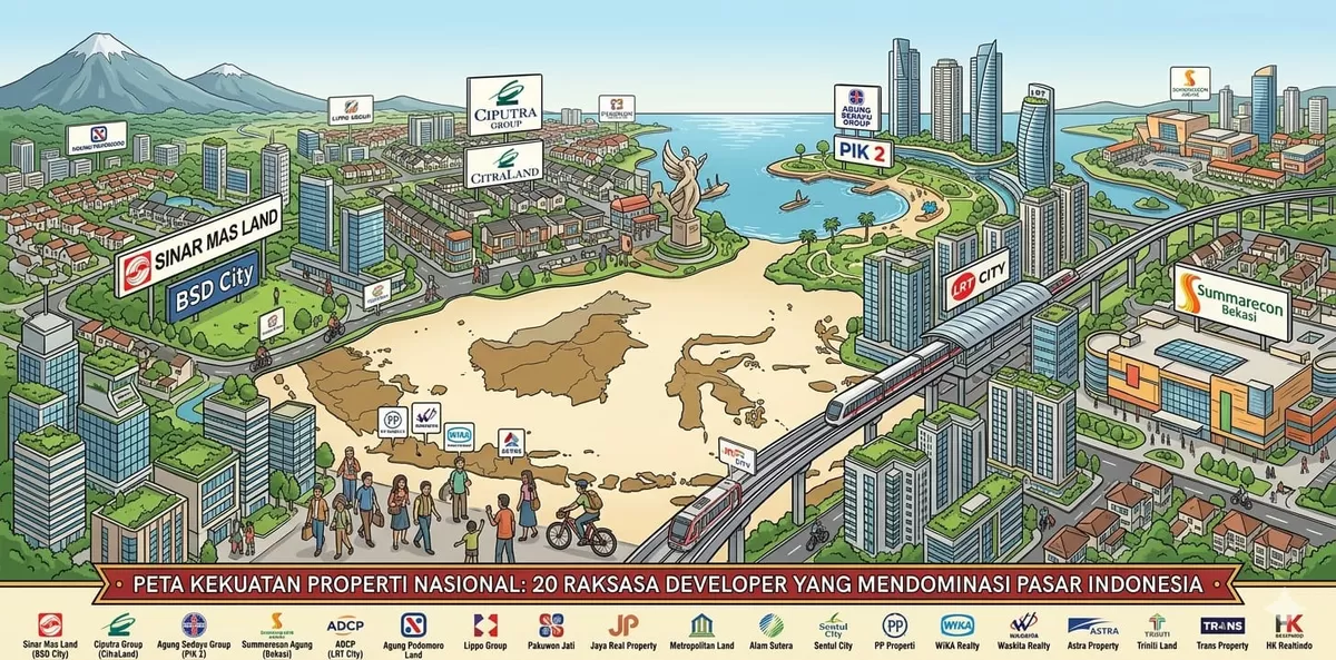 Ilustrasi 20 Raksasa Developer yang Mendominasi Pasar Indonesia (Ai)