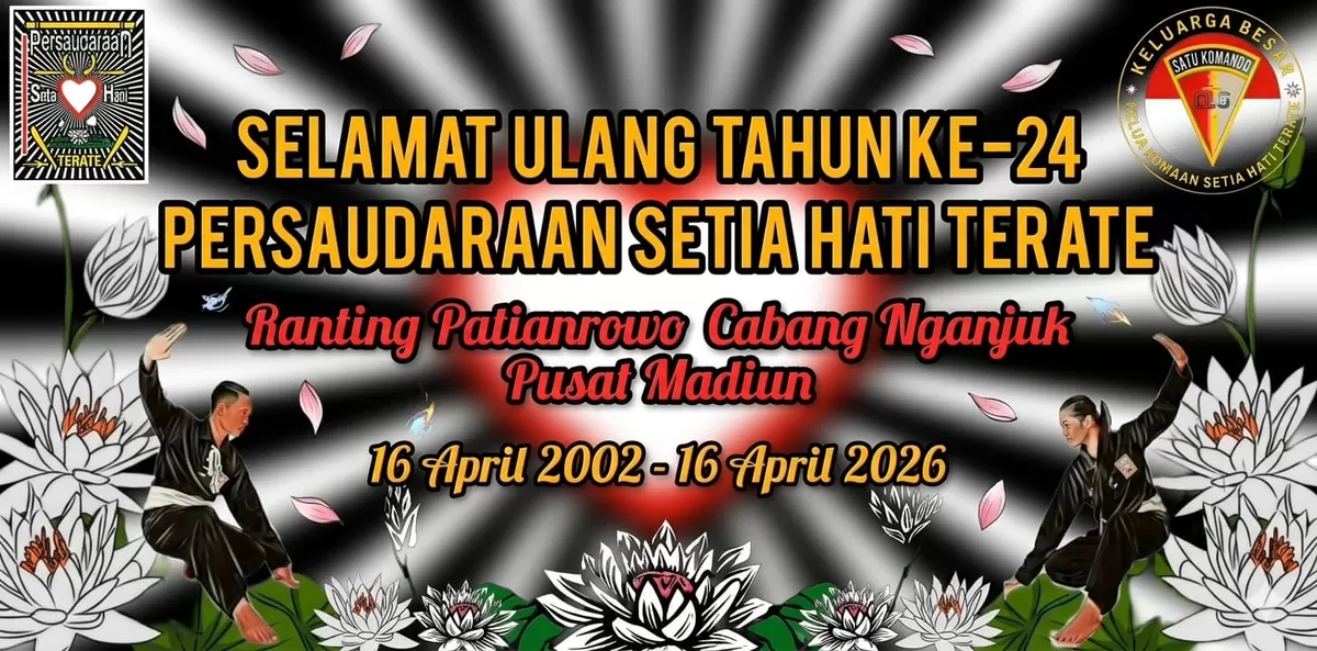 Flyer ucapan "Selamat Ulang Tahun ke 24 Persaudaraan Setia Hati Terate" Ranting Patianrowo, Cabang Nganjuk, Pusat Madiun yang beredar di Media Sosial  (Istimewa)