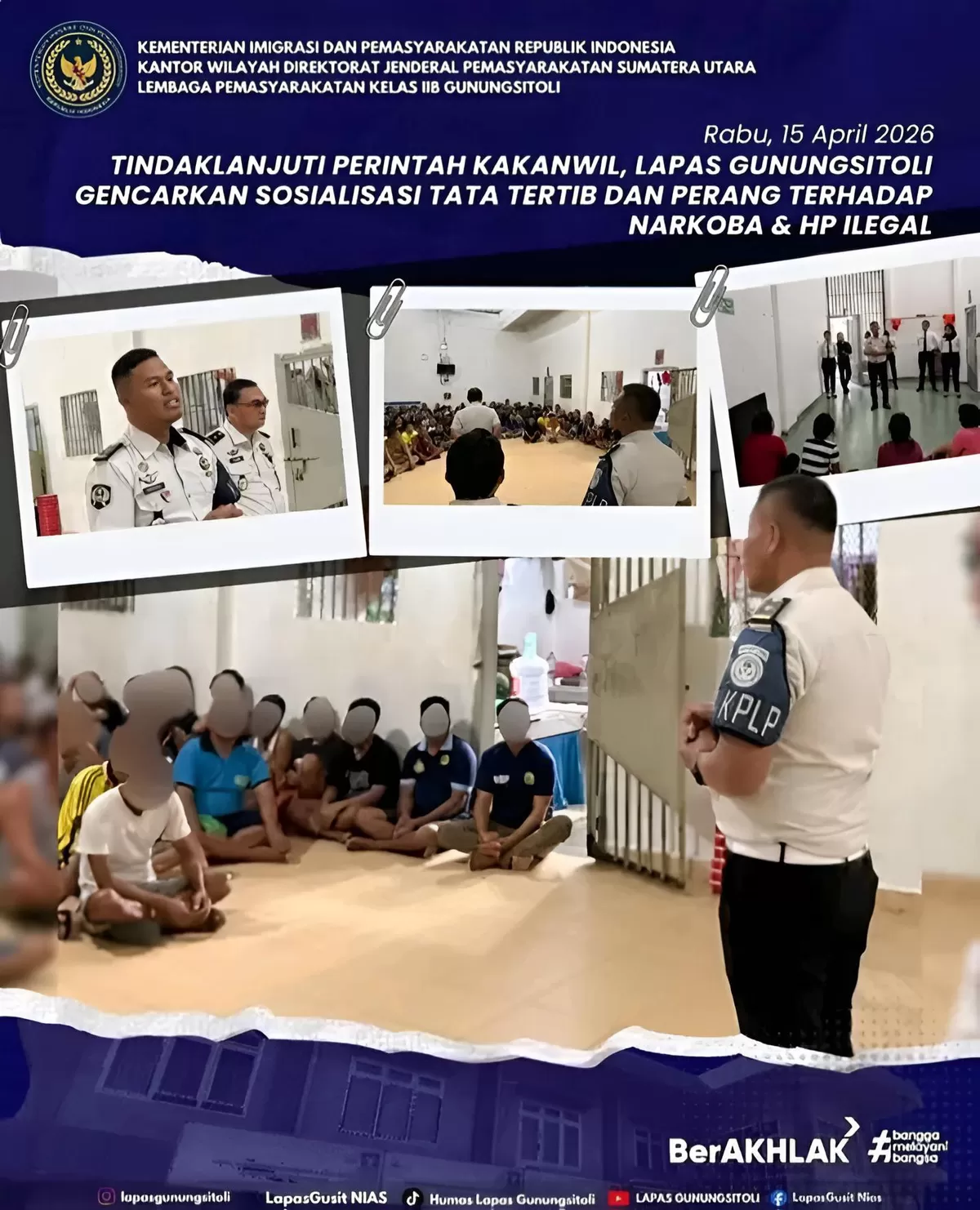 Ka. KPLP Lapas Gunungsitoli dan Jajaran Saat Pengarahan dan Sosialisasi Tata Tertib kepada WBP
