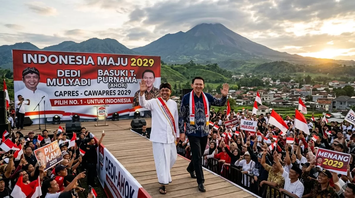 Ilustrasi Pasangan Dedi Mulyadi - Basuki Tjahaja Purnama (Capres - Cawapres) tahun 2029 (Ai)