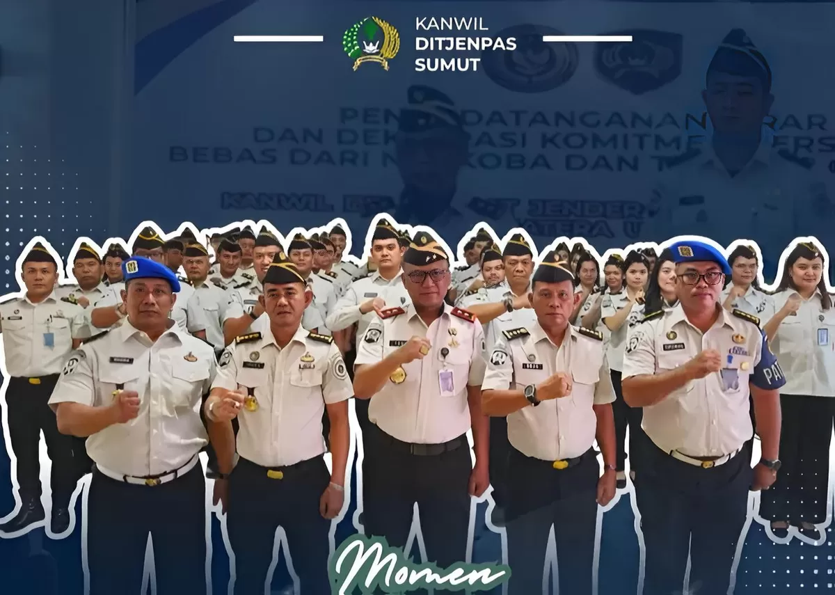 Kakanwil Ditjenpas Sumut dan Jajaran Saat Ikrar dan Komitmen Bersama Bebas dari Narkoba dan Telepon Genggam