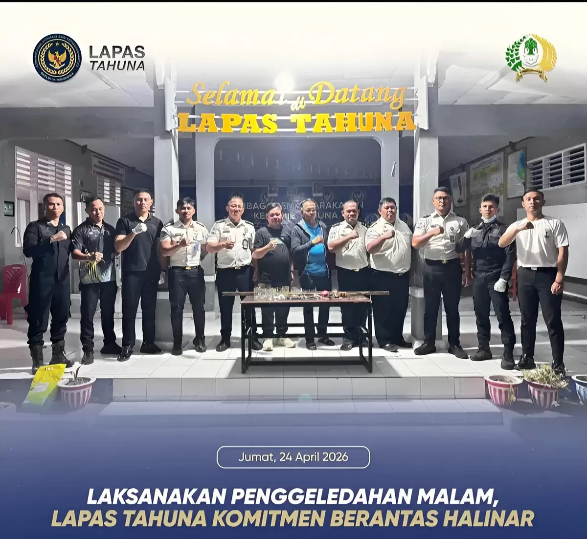 Petugas Lapas Tahuna Saat Penggeledahan Kamar dan Blok Hunian Warga Binaan