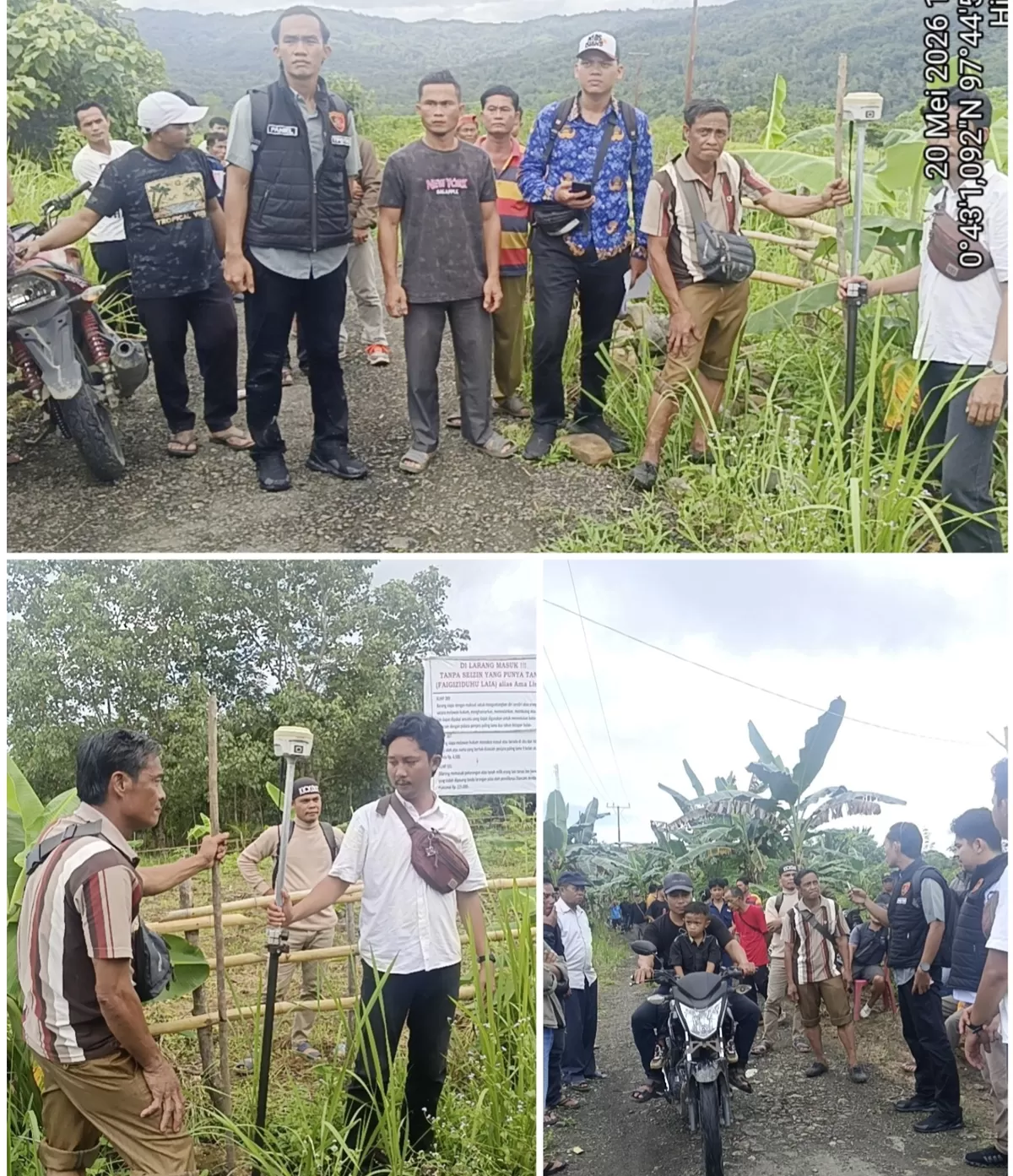 Dokumentasi saat petugas ATR/ BPN Kabupaten Nias Selatan bersama Tim Tipidter Unit lll Reskrim Polres Nias Selatan melakukan pengukuran tanah yang di duga rusak oleh Faigiziduhu lain, Sabarhari laia  