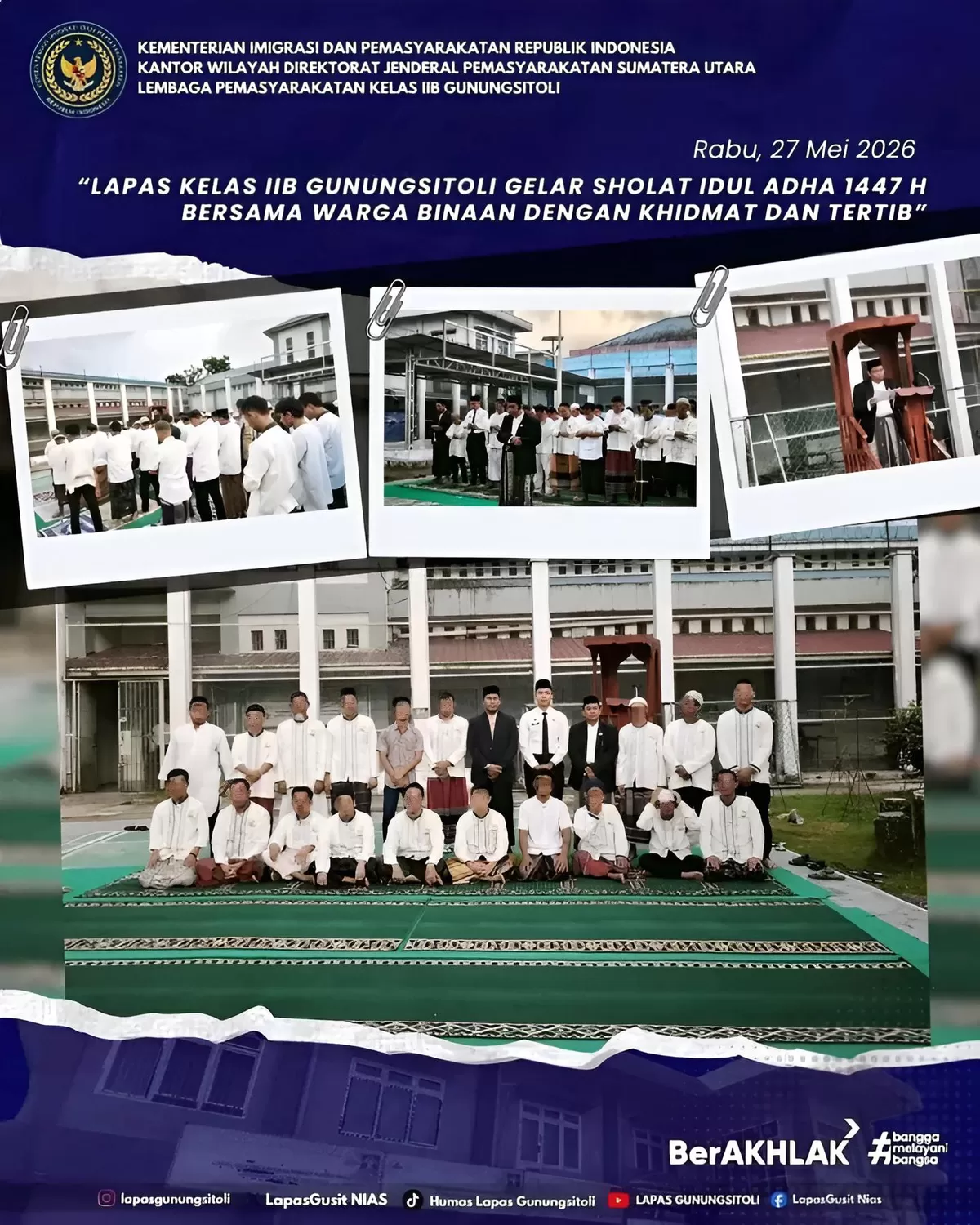 Sholat Hari Raya Idul Adha 1447 H di Lapas Gunungsitoli