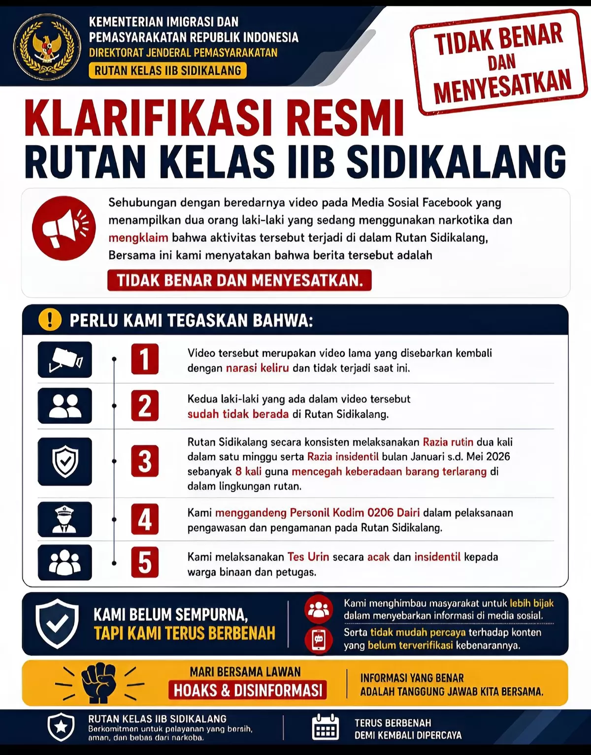 Klarifikasi Resmi Rutan Sidikalang