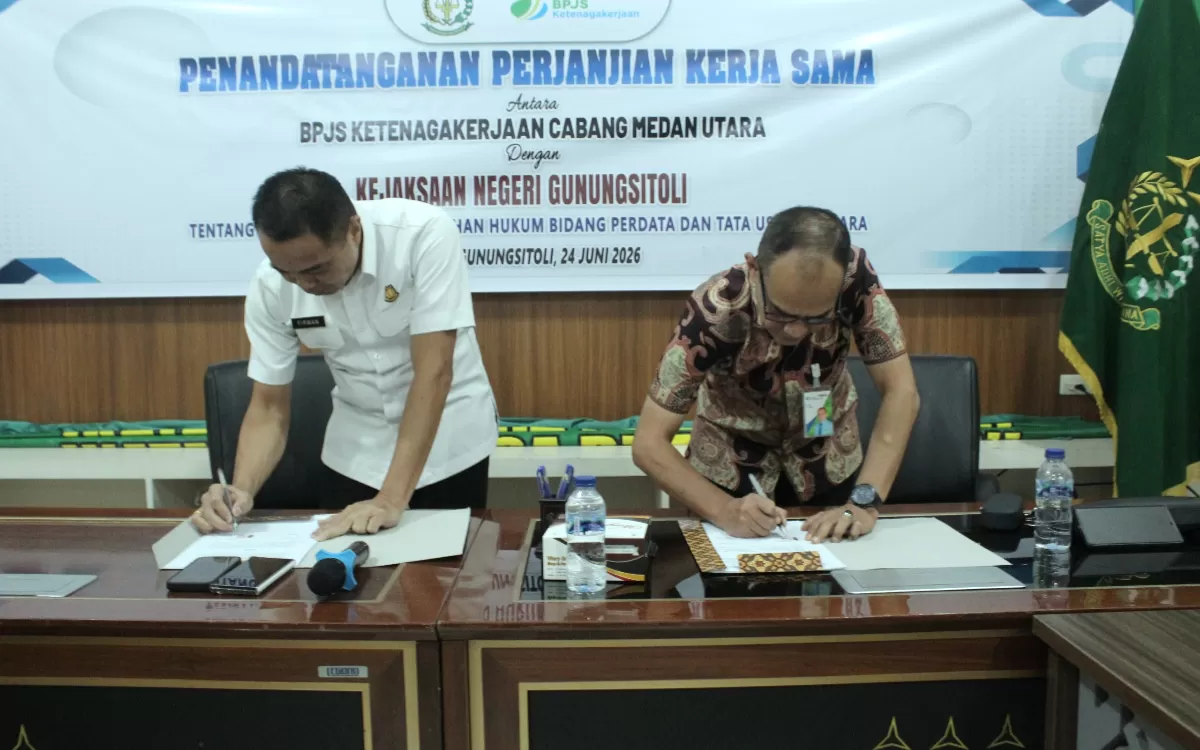 Kejari Gunungsitoli tanda tangani MoU dengan BPJS Ketenagakerjaan Cabang Medan Utara