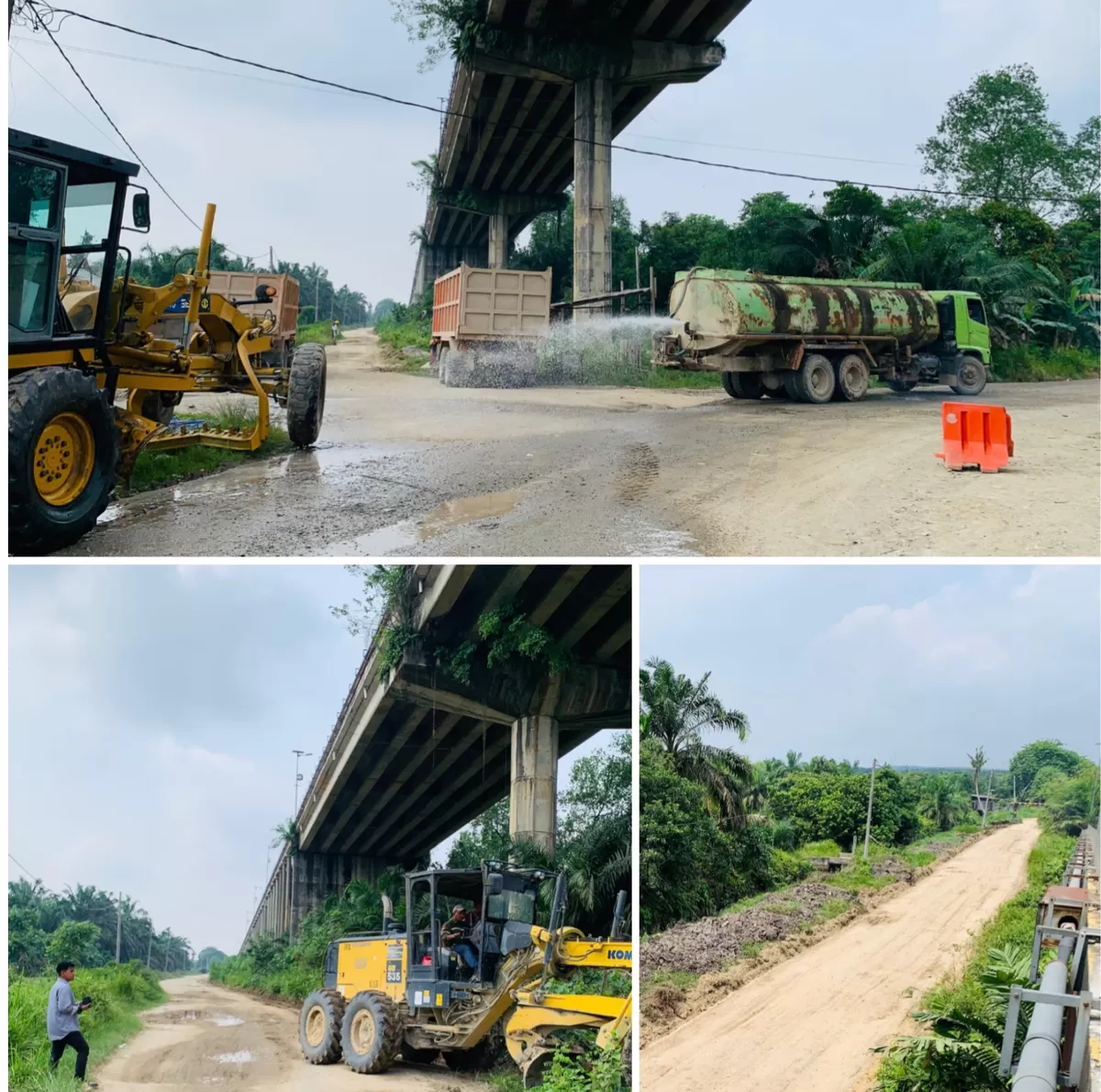 Kegiatan Penyiraman dan perbaikan Jalan Masyarakat dari PT. Arara abadi 