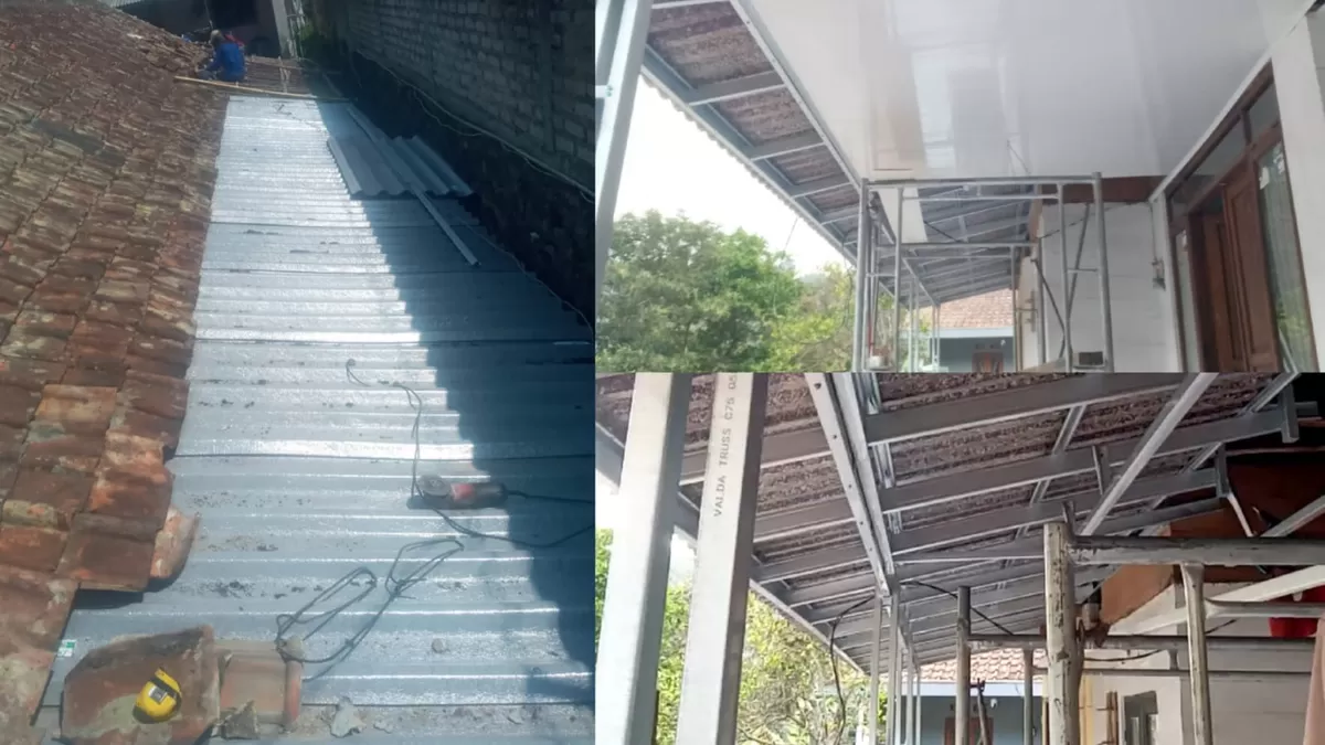 Penggantian asbes dan seng serta pasang plafon rumah editor Primetime News dalam program &ldquo;Ganti Atap Rumah Wartawan&rdquo; Promedia Group. (Dok. Promedia)