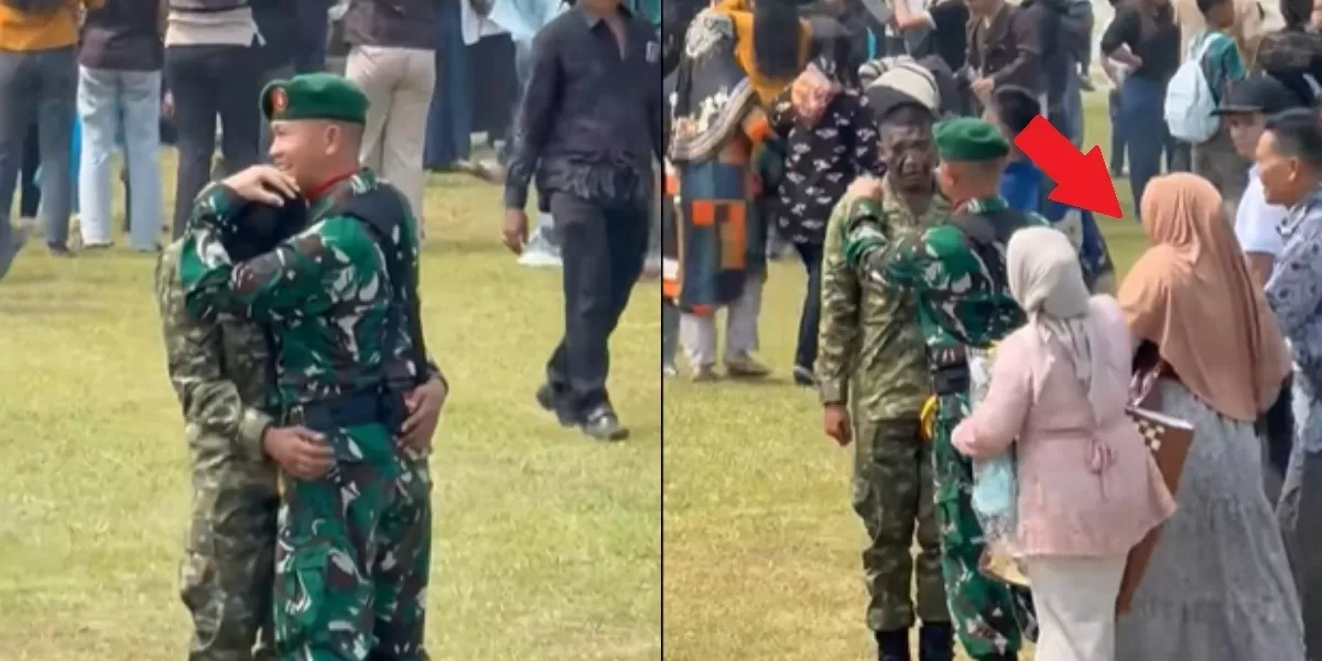 Mengintip momen viral prajurit siswa TNI yang sempat dipeluk komandan saat sendiri di tengah kelulusan, tapi ternyata ortunya datang. (TikTok.com/@oketa)