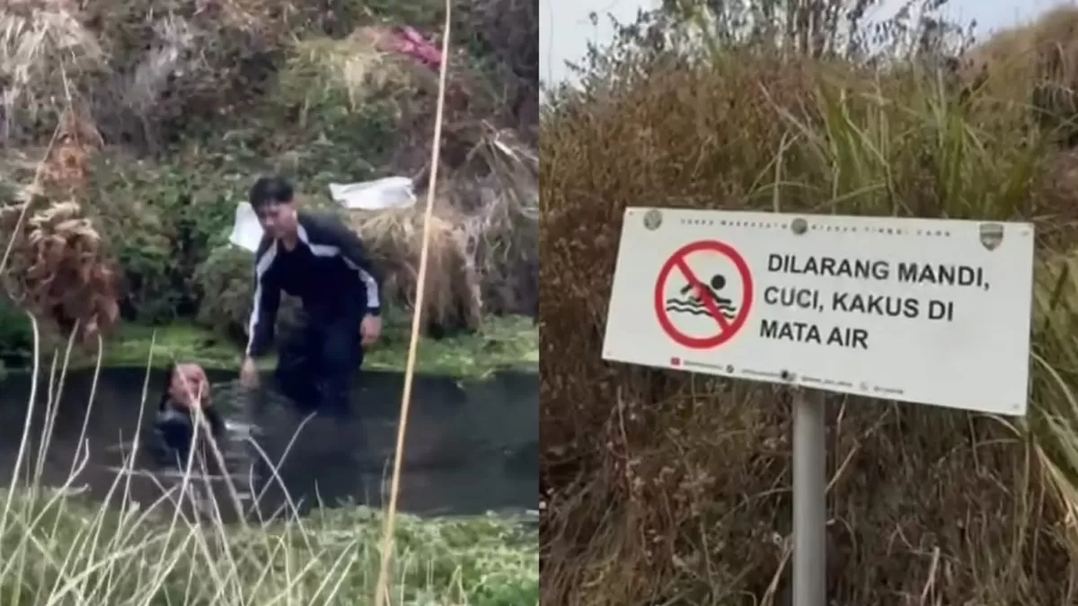 Viral dua pendaki mandi di Sungai Qolbu di Gunung Argopuro, Jawa Timur. (Threads/maharga_lih)
