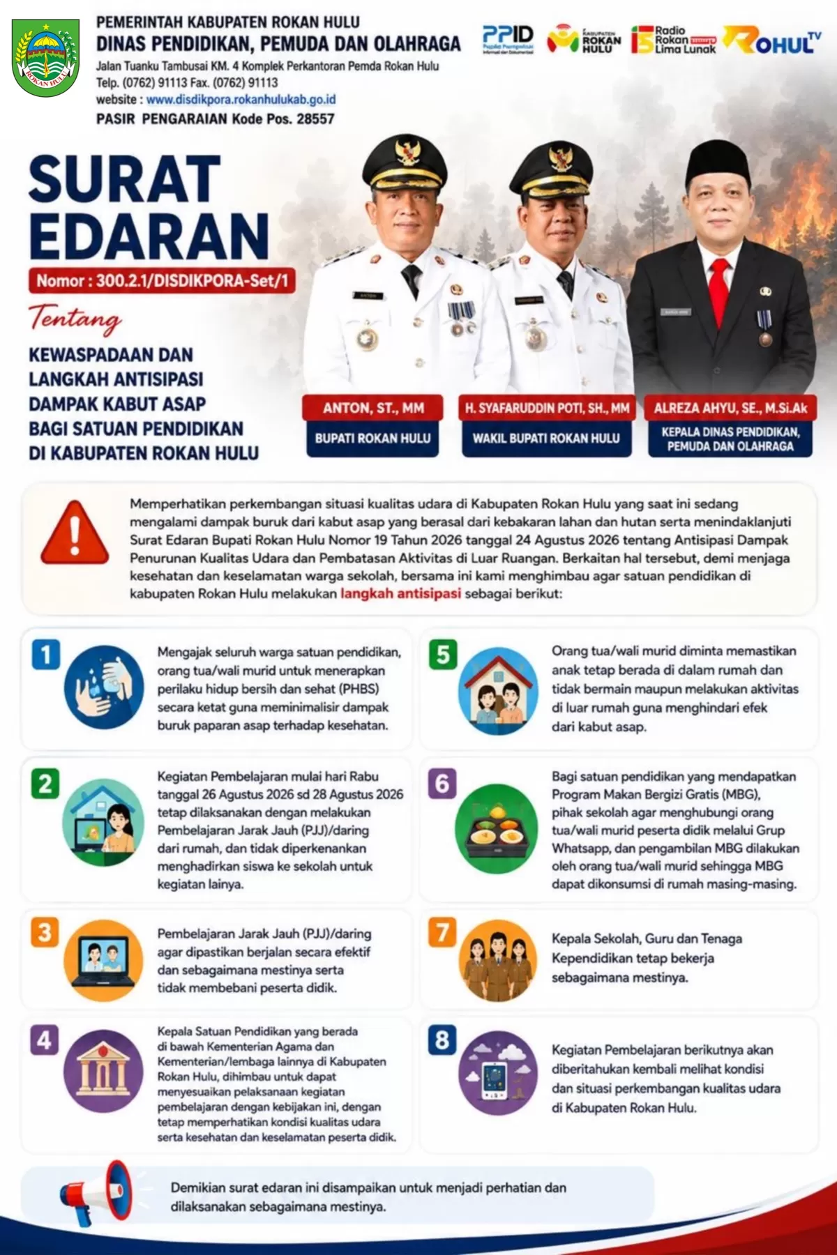 Surat Edaran Disdikpora Kabupaten Rokan Hulu Tentang Libur Sekolah Dampak Kabut Asap  (Diskominfo Rohul )