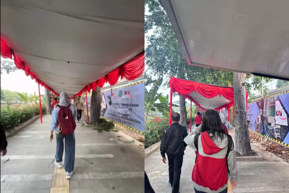 KAI Commuter Line membangun tenda di sepanjang selasar Stasiun BNI City. Hal ini ditujukan sebagai bentuk perhatian dan kepedulian terhadap pengguna KRL. (Threads/@eraanggreani_)