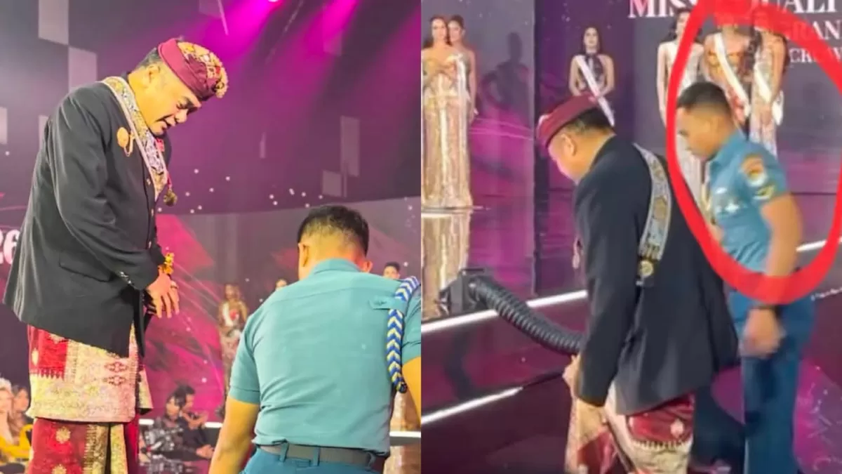 Prajurit TNI AL terlihat mengawal Arya Wedakarna saat menghadiri kontes transgender di Bangkok, Thailand. (Threads/satriyo.arkatama)