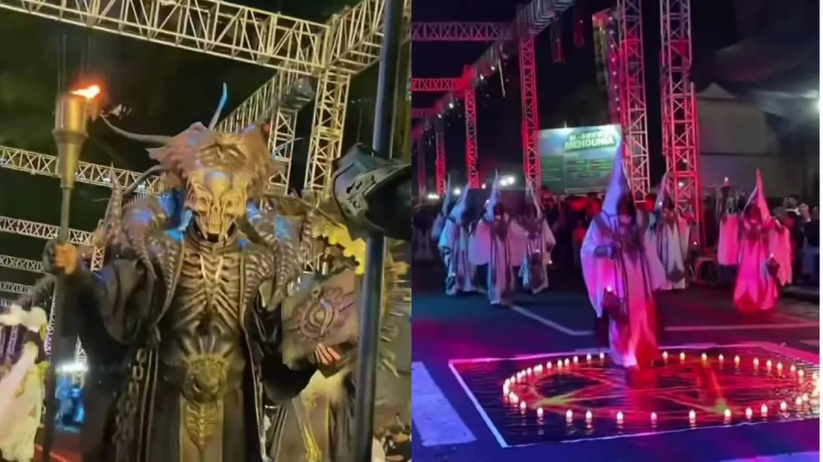 Viral karnaval di Pekalongan, Jawa Tengah yang diduga menggunakan simbol dan ritual satanik. (Threads.com/@al.imansyaf)