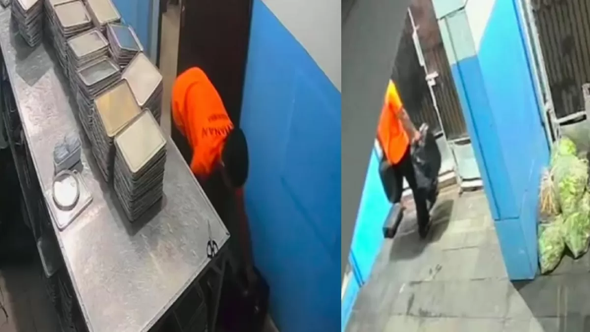 Aksi HW, chef di salah satu SPPG di Pakis, Surabaya yang mencuri minyak jelantah. (Dok. Polsek Sawahan)
