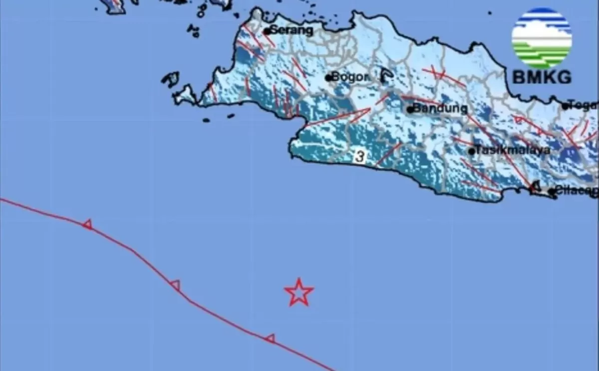 Ilustrasi peta titik pusat gempa Sukabumi berdasarkan informasi BMKG. (Foto: BMKG)