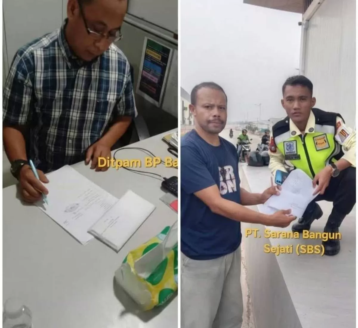 Detik-detik penyerahan berkas kesepakatan warga dan surat permohonan pengunduran jadwal pembongkaran lahan Teluk Bakau kepada pihak Ditpam BP Batam dan kepada Pimpinan Perusahaan PT. SBS.  (Bazo Nawacita)