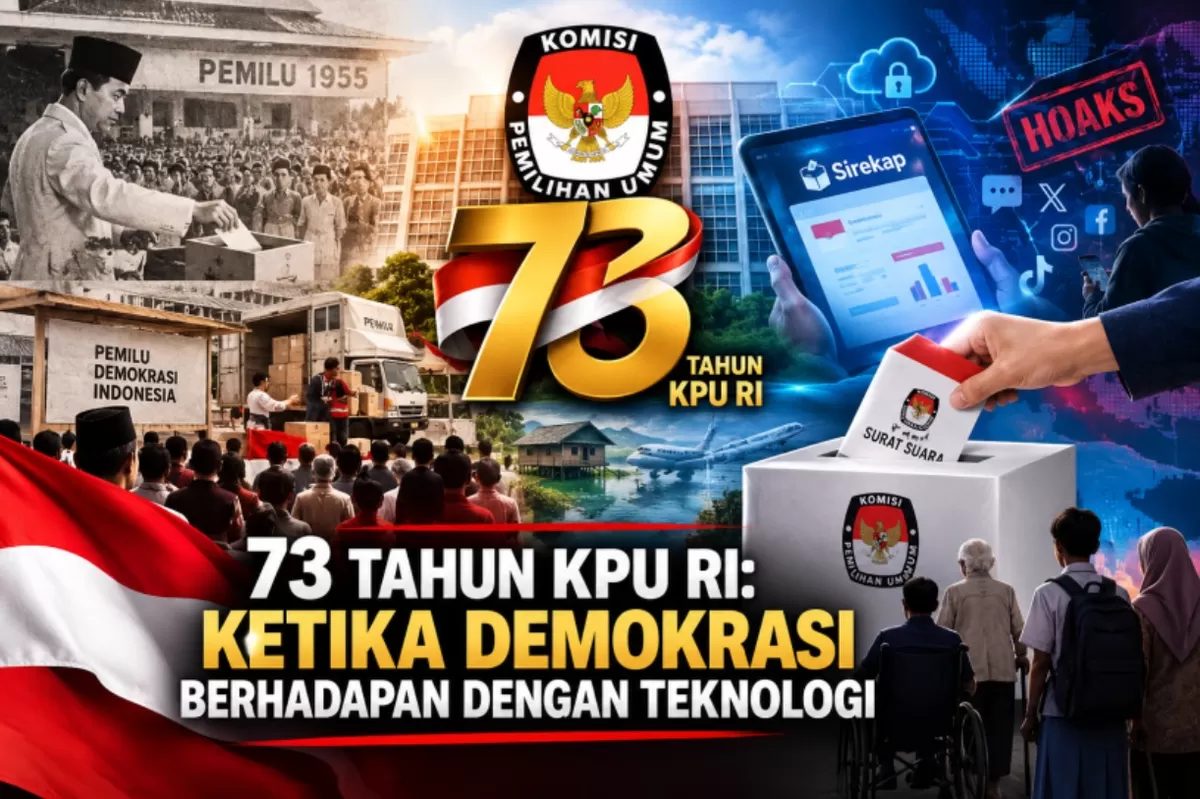 73 Tahun KPU RI: Ketika Demokrasi Berhadapan dengan Teknologi. (Gambar Ilustrasi AI)