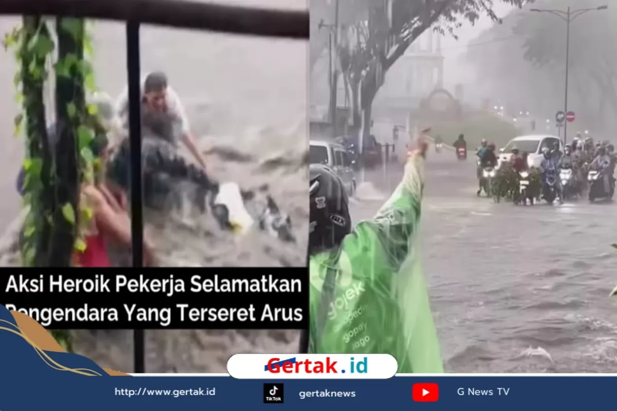 Viral saat Banjir di Kota Semarang, Ojol Selamatkan Pengendara Motor Terseret Arus Deras   