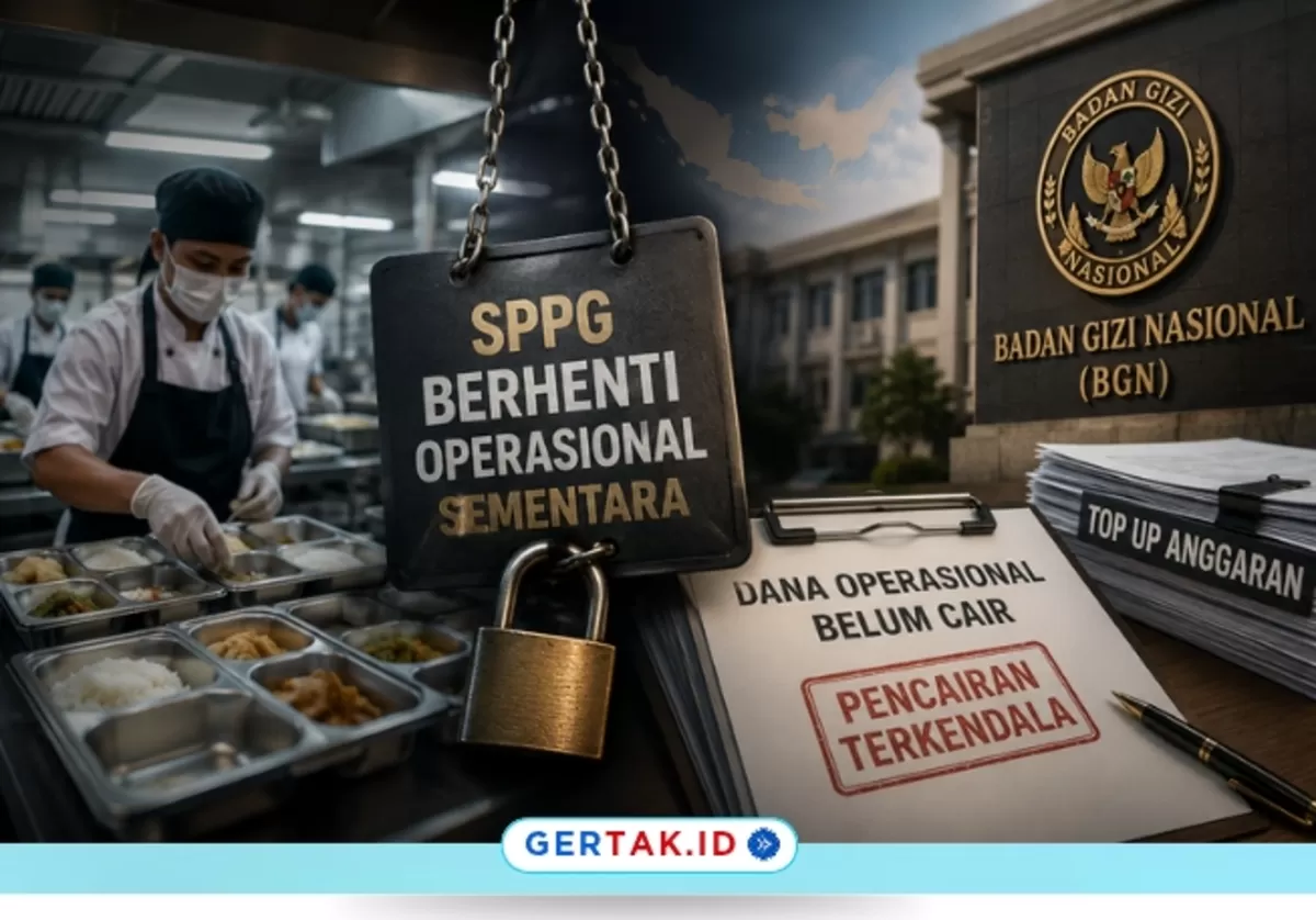 Keterangan Gambar: Suasana dapur Program Makan Bergizi Gratis (MBG) yang menghentikan operasional sementara akibat terkendalanya pencairan dana operasional dari BGN./Ilustrasi/Gertak.id.