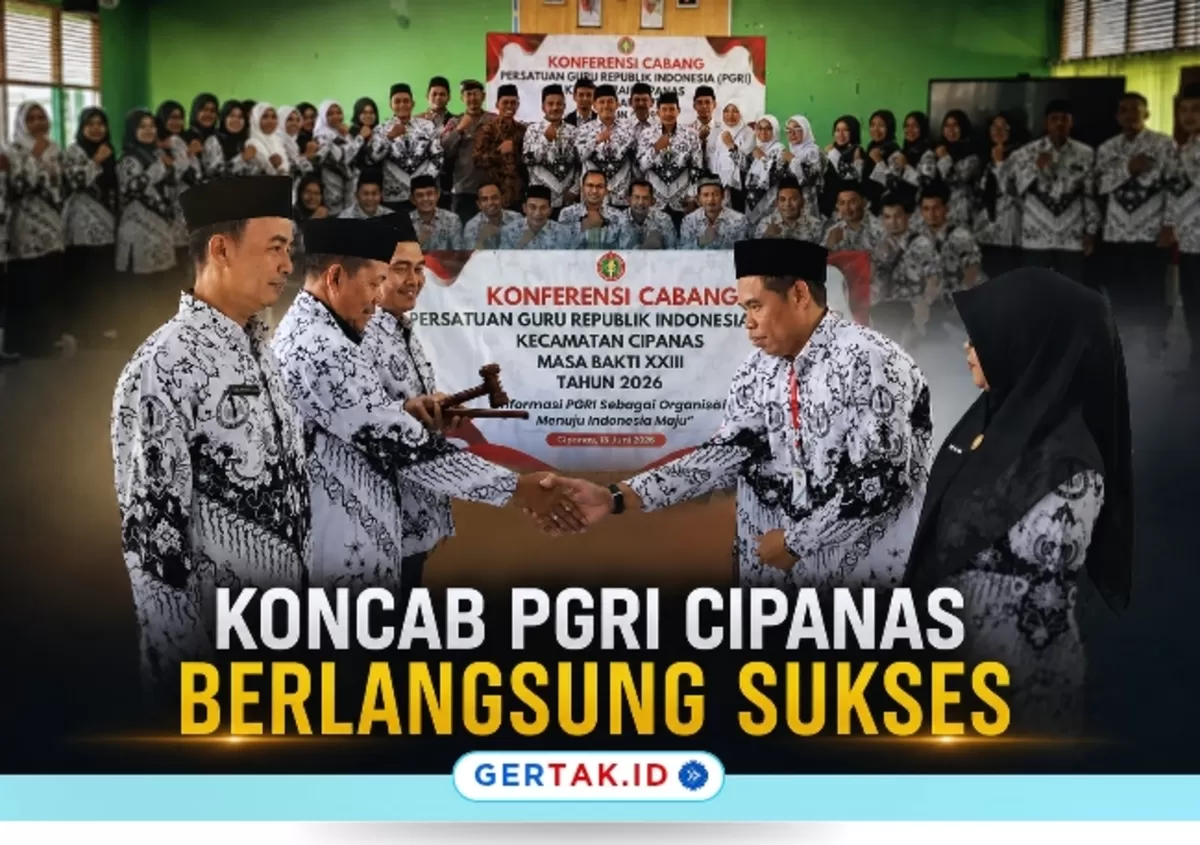 Keterangan Foto: Pengurus dan anggota PGRI Kecamatan Cipanas berfoto bersama usai Konferensi Cabang (Koncab) 2026 di SMPN 1 Cipanas, Sabtu (13/6/2026).