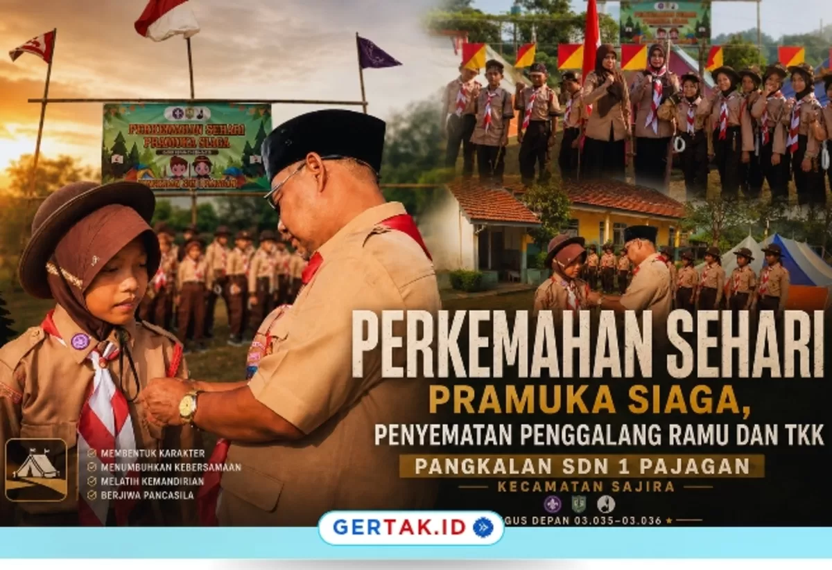 Keterangan Foto: Dokumentasi pelaksanaan Perkemahan Sehari Pramuka Siaga, Penyematan Penggalang Ramu dan TKK di SDN 1 Pajagan Kecamatan Sajira.