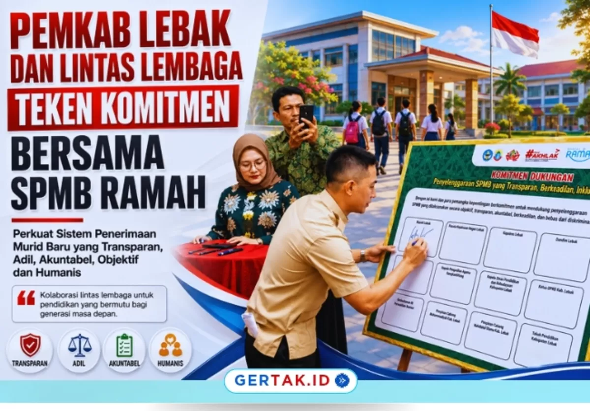 Keterangan Foto: Bupati Lebak Moch. Hasbi Jayabaya saat menandatangani komitmen bersama SPMB RAMAH bersama unsur lintas lembaga di Kabupaten Lebak. /Dok. IG @protokollebak/Gertak.id