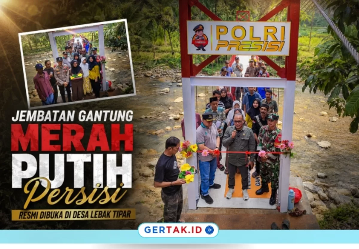 Keterangan Foto: Kepala Desa Lebak Tipar bersama unsur Forkopimcam dan warga saat peresmian Jembatan Gantung Merah Putih Presisi di Kampung Tipar, Kecamatan Cilograng./Dok.Pemdes Lebak Tipar