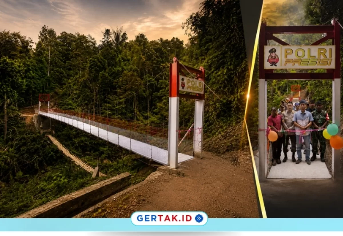 Keterangan Foto: Potret Jembatan Gantung Merah Putih Presisi di Desa Mekarsari yang diresmikan Kepala Desa dan Masyarakat./Dok.Gertak.id
