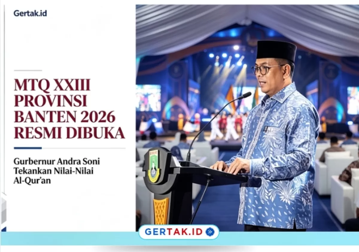 Gubernur Banten Andra Soni saat Memberikan sambutan pada acara pembukaan MTQ XXIII Provinsi Banten 2026 di Serang, Senin (6/7/2026)./Dok.Gertak.id
