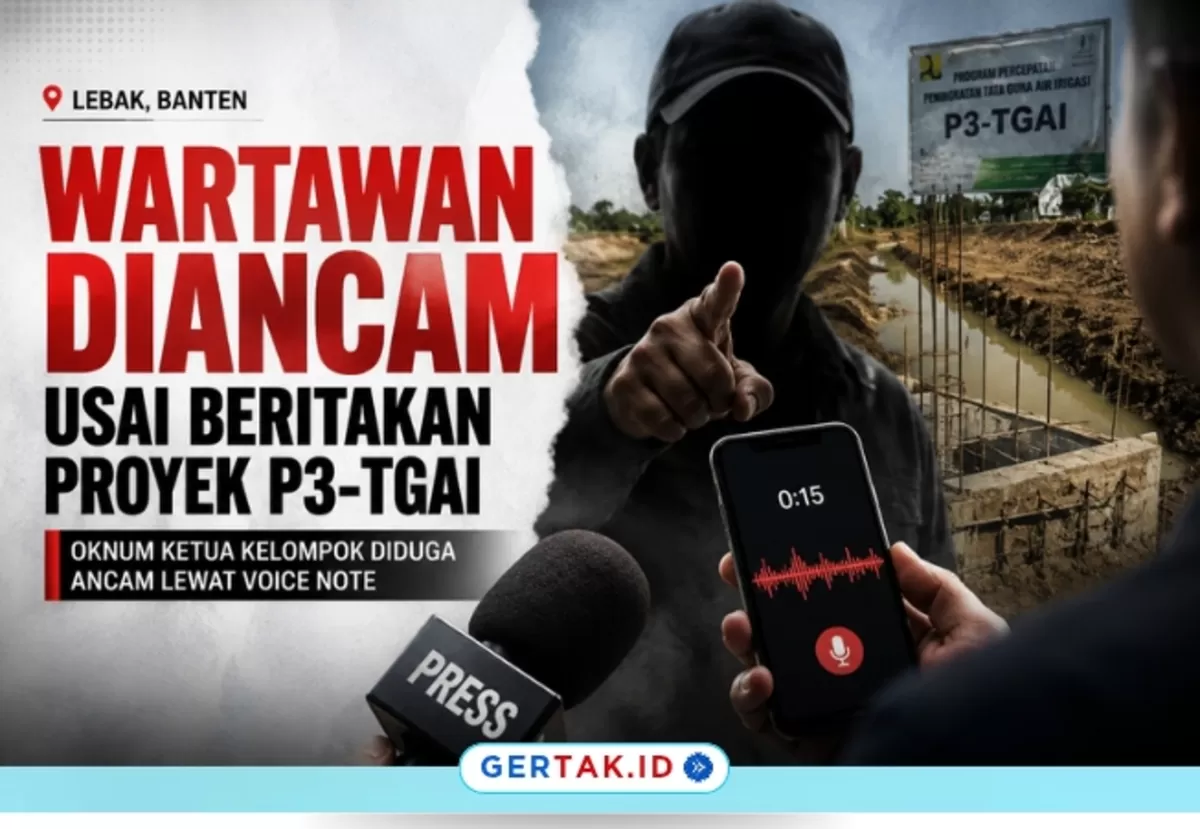 Keterangan Gambar: Ilustrasi dugaan intimidasi terhadap wartawan usai pemberitaan proyek P3-TGAI di Kabupaten Lebak. Ilustrasi AI/Gertak.id.