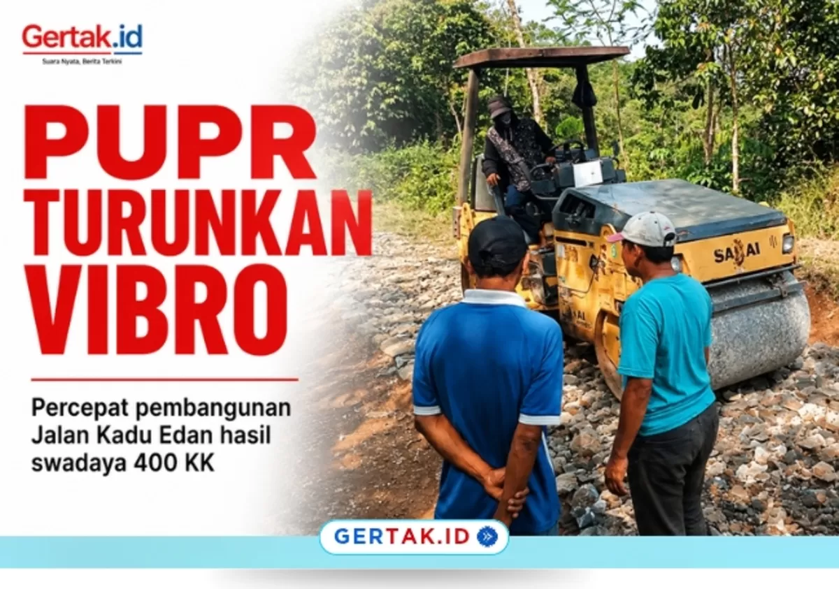 Keterangan foto: Proses pemadatan Jalan Kadu Edan menggunakan alat berat vibro bantuan Dinas PUPR Kabupaten Lebak./Dok.Gertak.id