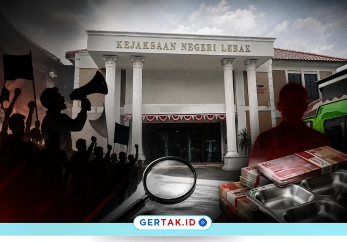 Keterangan Foto : Gedung Kejari Lebak./Dok.Ist - di Desain dengan digabungkan dengan gambar-gambar hasil Menggunakan Kecerdasan Buatan (AI).