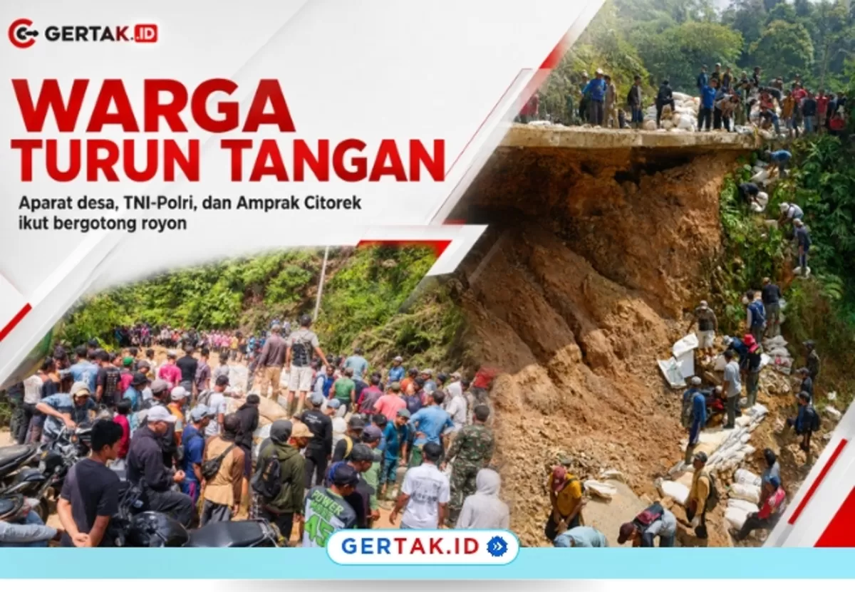 Jalan Raya Citorek&ndash;Warung Banten Rusak, Warga Cibeber Turun Bergotong Royong./Dok.Gertak.id