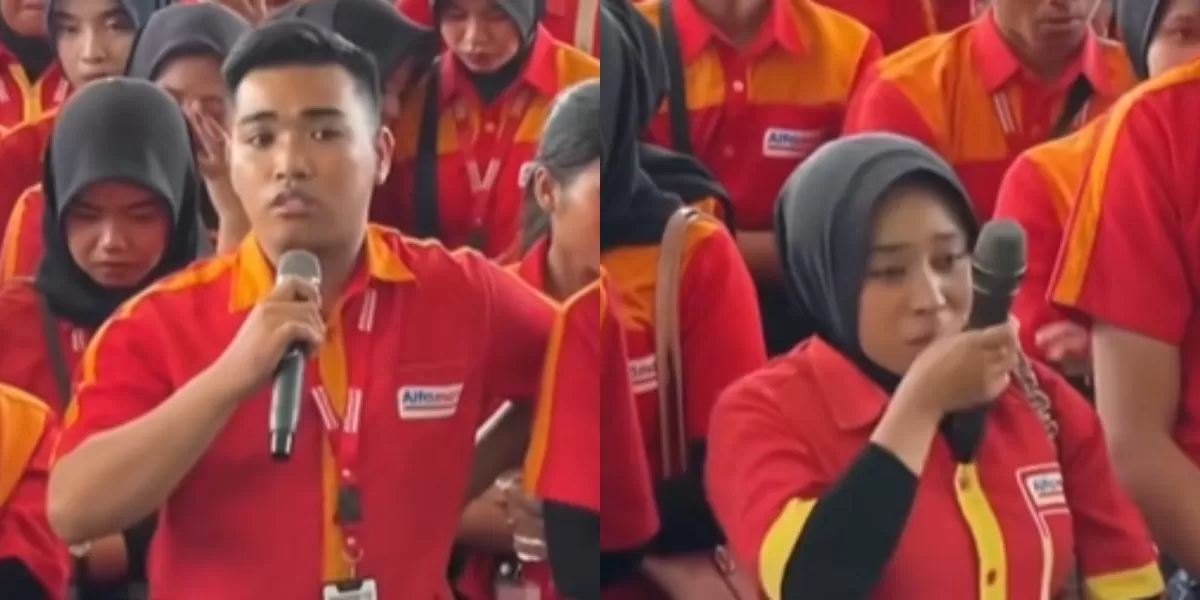 Menyoroti aksi demonstrasi ratusan karyawan Alfamart di Kantor Bupati Lombok Tengah usai 25 gerai ritel modern itu resmi ditutup pemerintah daerah. (TikTok.com/@FreyaDitt) (Wic)